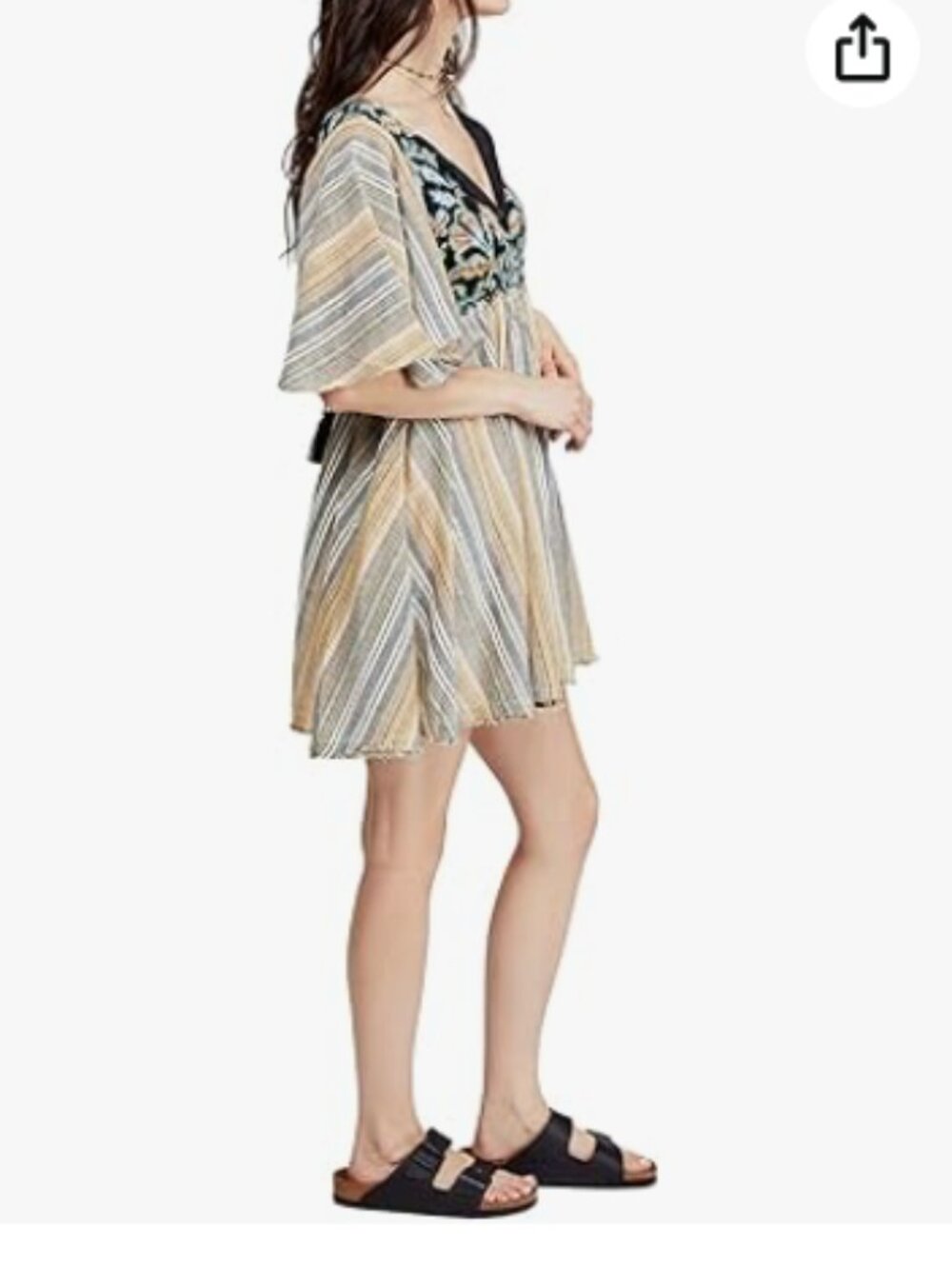 Free People Mixed Print Peasant Blouse in Black, Green, Cream - Picture 10 of 12